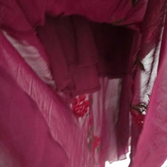 Sue wong Maroon Floral Maxi Dress 100% Silk with free pink silk shall - Picture 6 of 13